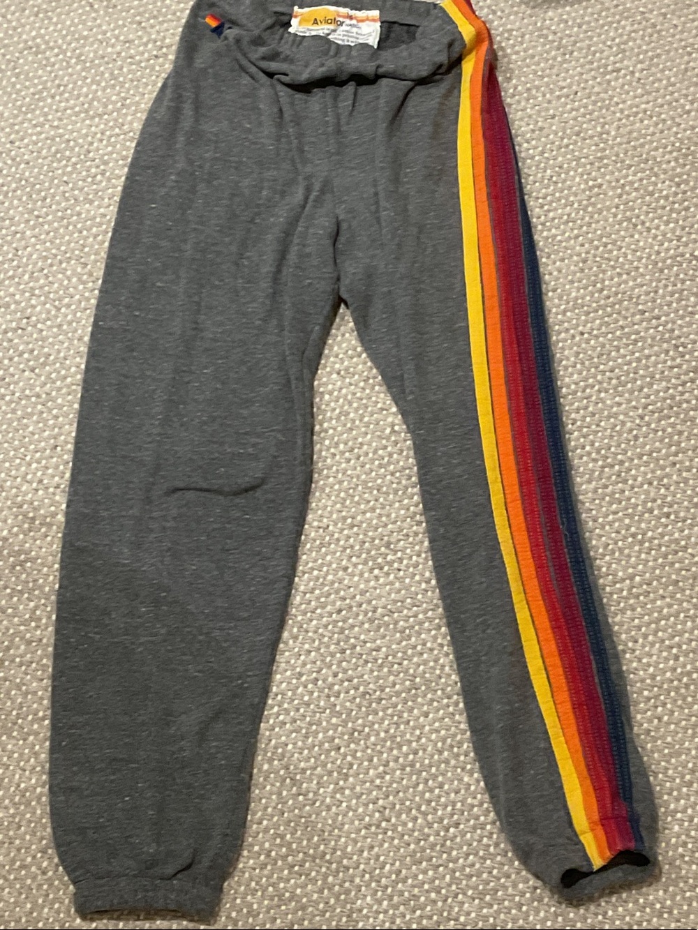 Aviator Nation Kids Charcoal Sweatpants with Rainbow Side Stripe